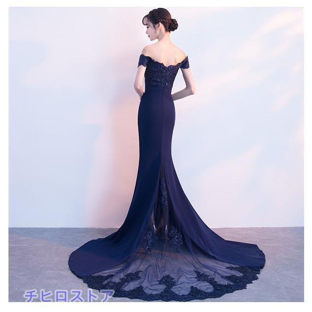Vネック オフショルダー 花嫁 ブライズメイド お呼ばれ ワンピース 結婚式 ロングドレス 演奏会 黒 20代 30代 40代_3