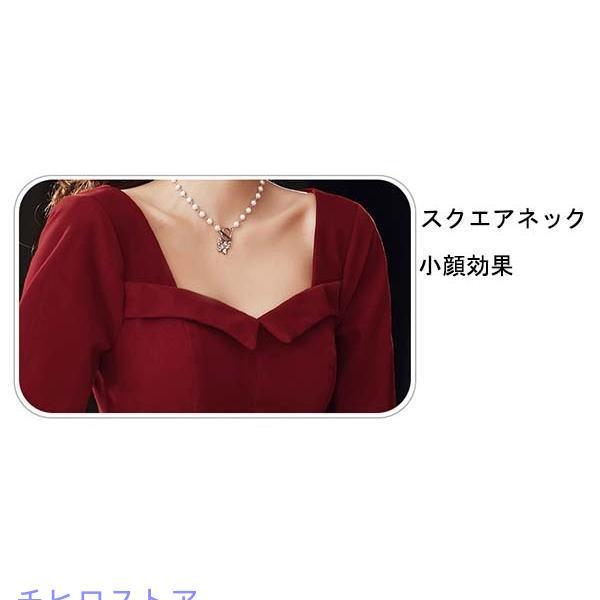 スクエアネック エレガント ドレス 大人 ピアノ 発表会 ミモレ丈 選べる着丈 ロング丈 長袖 ベルベット 冬向き パーティー 演奏会の画像