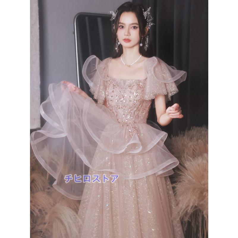 ドレス 大人 ピアノ 発表会 ロングドレス 演奏会 結婚式 ワンピース 半袖 パーティードレス イブニングドレス ロング フォーマル_1