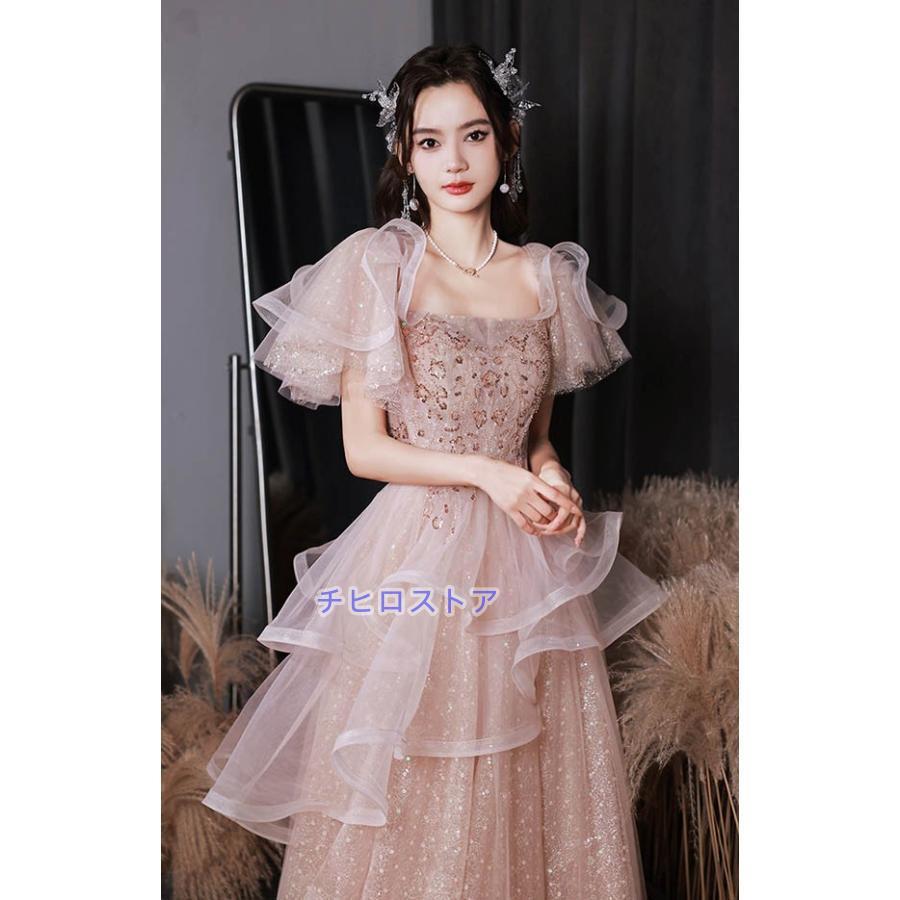 ドレス 大人 ピアノ 発表会 ロングドレス 演奏会 結婚式 ワンピース 半袖 パーティードレス イブニングドレス ロング フォーマル_7