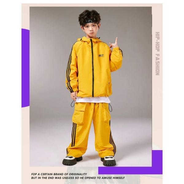 ウィンドブレーカー キッズ ダンス衣装 上下 ジャージ ヒップホップ 衣装 セットアップ  K-POP 韓国 ネイビー 黄色の画像
