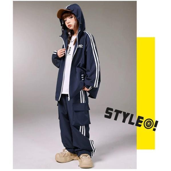 ウィンドブレーカー キッズ ダンス衣装 上下 ジャージ ヒップホップ 衣装 セットアップ  K-POP 韓国 ネイビー 黄色の画像
