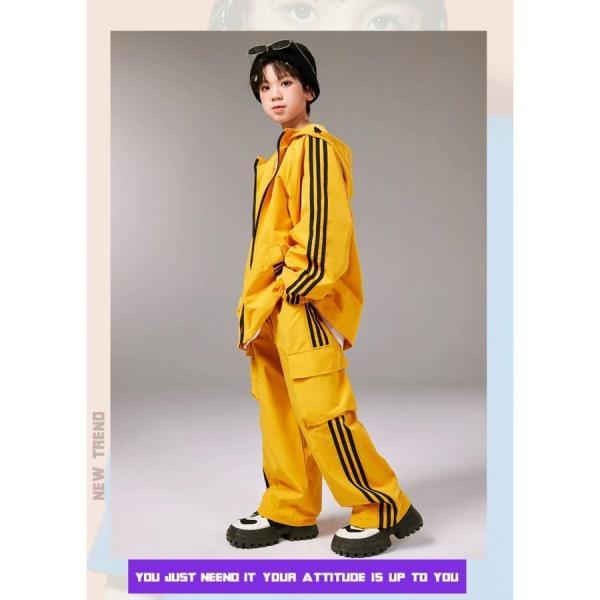 ウィンドブレーカー キッズ ダンス衣装 上下 ジャージ ヒップホップ 衣装 セットアップ  K-POP 韓国 ネイビー 黄色の画像