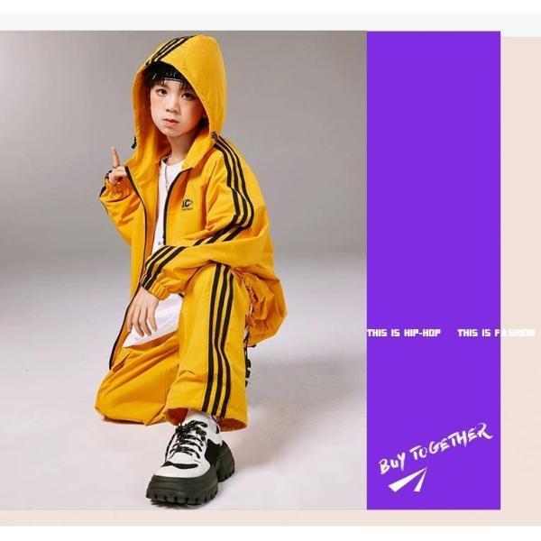 ウィンドブレーカー キッズ ダンス衣装 上下 ジャージ ヒップホップ 衣装 セットアップ  K-POP 韓国 ネイビー 黄色の画像