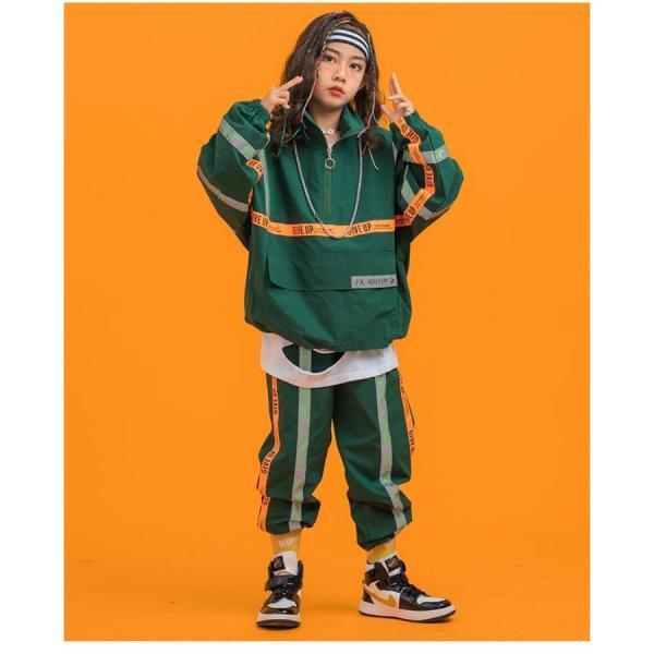ウィンドブレーカー キッズ ダンス衣装 上下 ジャージ ヒップホップ ファッション 緑の画像