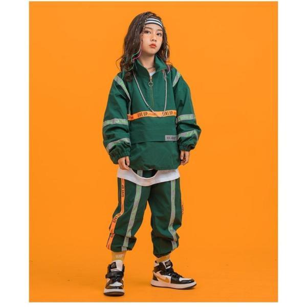 ウィンドブレーカー キッズ ダンス衣装 上下 ジャージ ヒップホップ ファッション 緑の画像