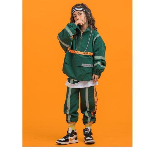 ウィンドブレーカー キッズ ダンス衣装 上下 ジャージ ヒップホップ ファッション 緑の画像