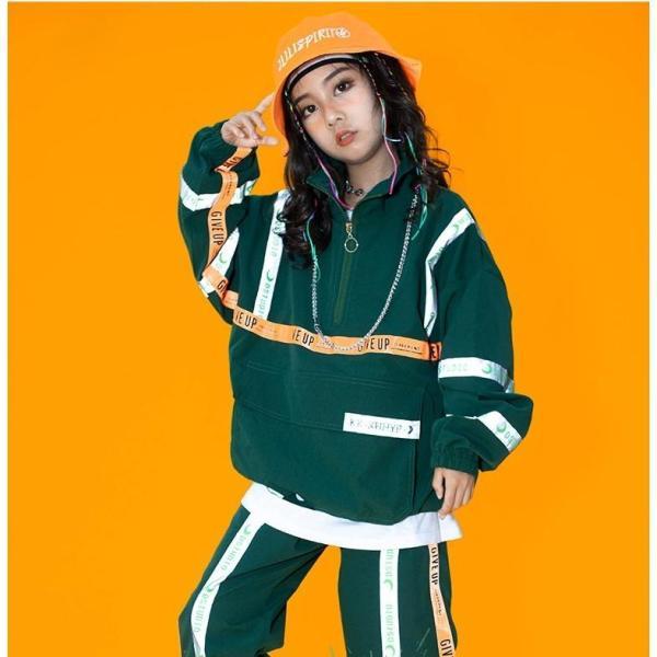 ウィンドブレーカー キッズ ダンス衣装 上下 ジャージ ヒップホップ ファッション 緑の画像