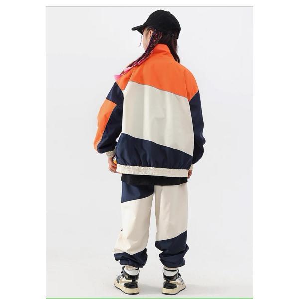 ガールズヒップホップ ダンス衣装 キッズ セットアップ 派手 へそ出しトップス ショートパンツ シースルー K-POP 韓国 オレンジ 黒 フラッグチェックの画像