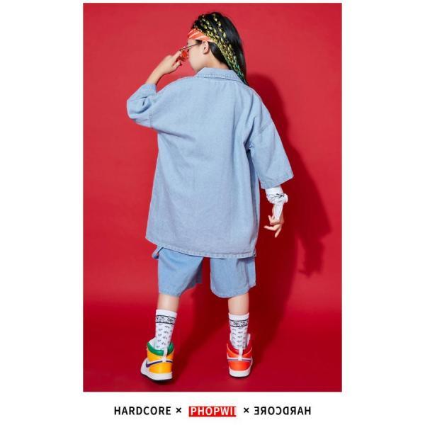 キッズダンス衣装 セットアップ ヒップホップ ダンスファッション ダンス衣装 男の子 ガールズ デニムシャツ デニムパンツ K-POP 韓国の画像