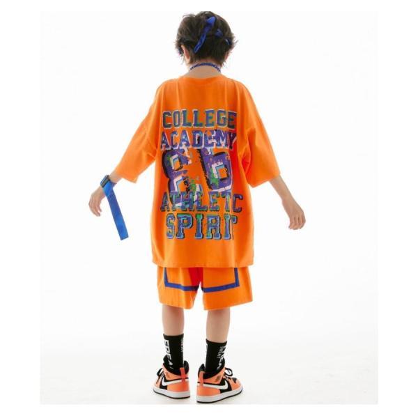ヒップホップ 衣装 キッズダンス衣装 セットアップ 韓国 子供ダンス服 派手 オレンジ K-POP hiphop 男の子 ガールズ ダンス衣装 キッズ Tシャツ パンツの画像