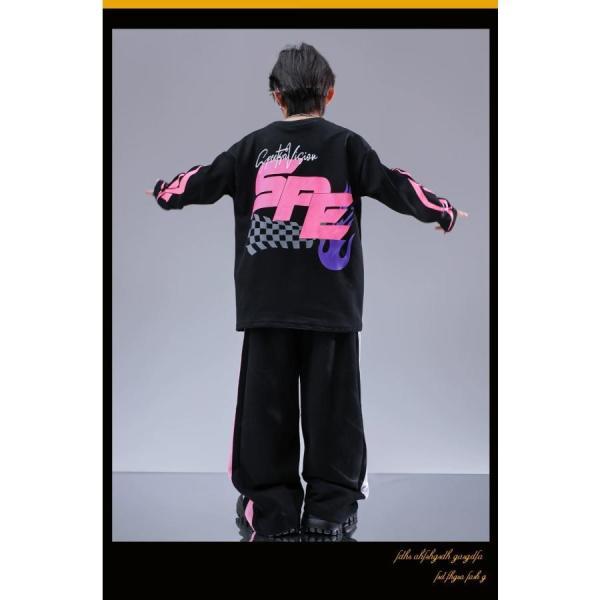 ヒップホップ 衣装 キッズダンス衣装 セットアップ 韓国 子供ダンス服 派手 黒 ピンク K-POP hiphop トップス パンツの画像