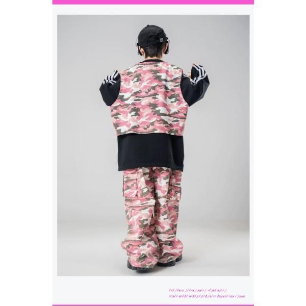 CHUCUCHUのピンク迷彩柄セットアップとバイザーセット ヒップホップ ダンス衣装 セットアップ ガールズ 男の子 迷彩