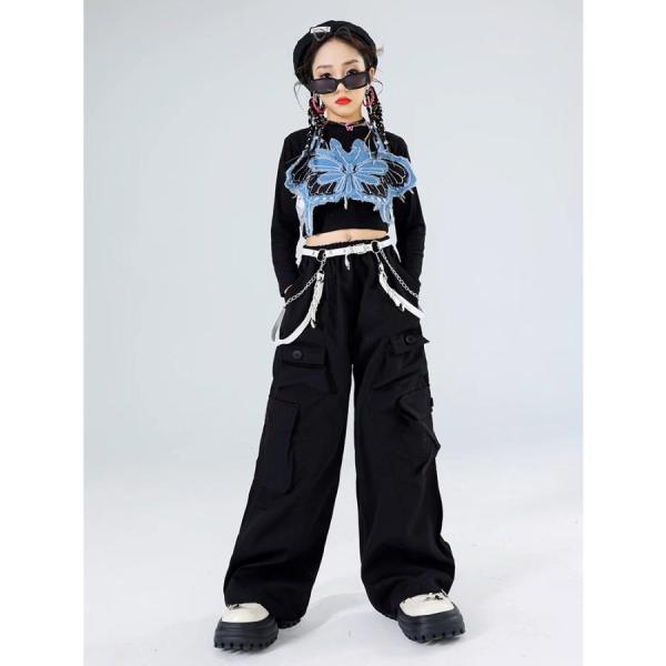 ダンス衣装 セットアップ 黒 青 ガールズ ヒップホップ 衣装 派手 K