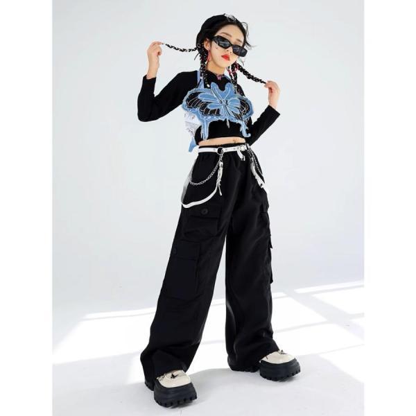 ダンス衣装 セットアップ 黒 青 ガールズ ヒップホップ 衣装 派手 K