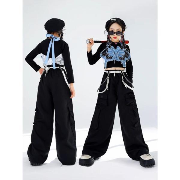 ダンス衣装 セットアップ 黒 青 ガールズ ヒップホップ 衣装 派手 K