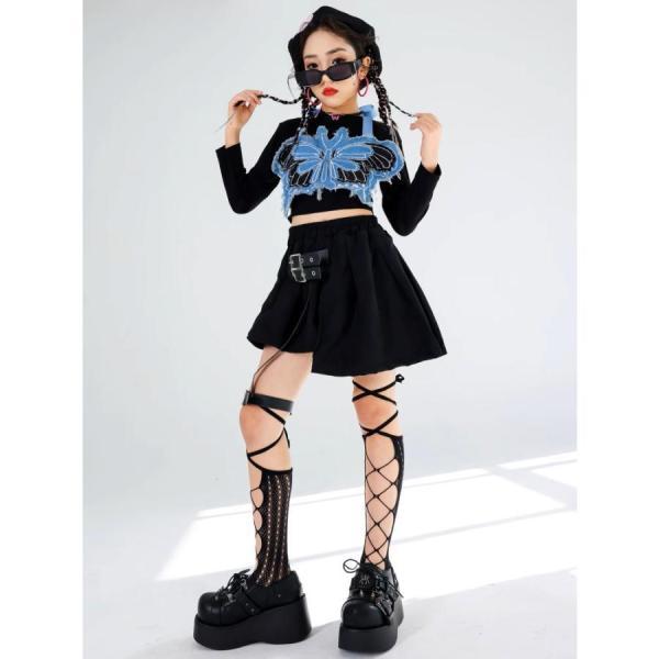 ダンス衣装 セットアップ 黒 青 ガールズ ヒップホップ 衣装 派手 K