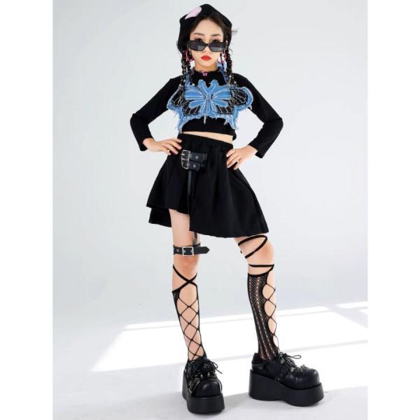 ダンス衣装 セットアップ 黒 青 ガールズ ヒップホップ 衣装 派手 K