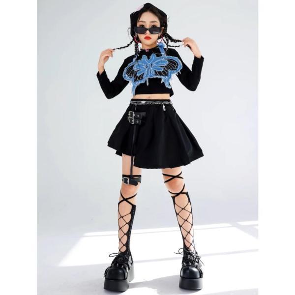 ダンス衣装 セットアップ 黒 青 ガールズ ヒップホップ 衣装 派手 K