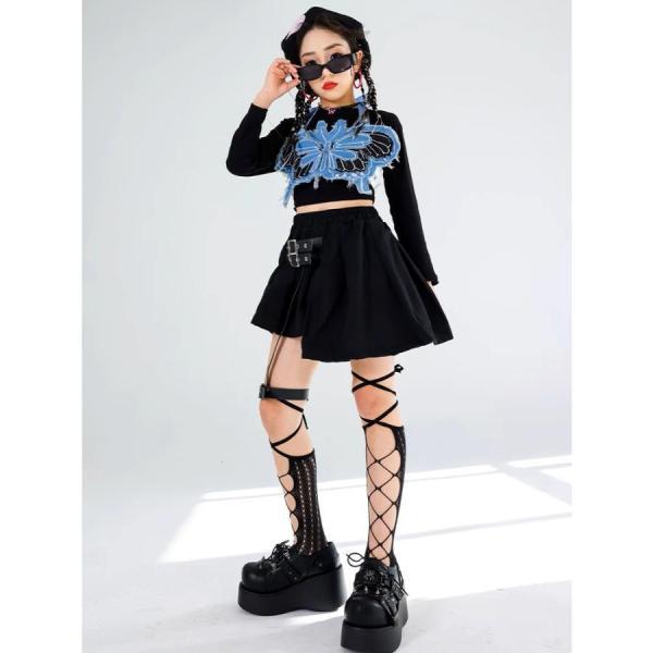 ダンス衣装 セットアップ 黒 青 ガールズ ヒップホップ 衣装 派手 K