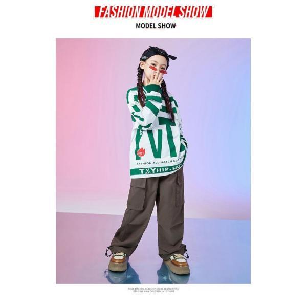 キッズダンス衣装 セットアップ ヒップホップ ファッション 派手 総柄 トップス パンツ K-POP 韓国 白 黒 赤 緑 カーキの画像