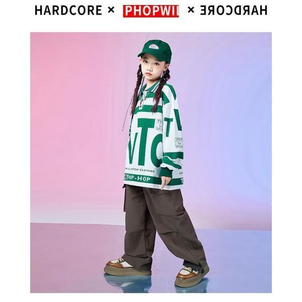 キッズダンス衣装 セットアップ ヒップホップ ファッション 派手 総柄 トップス パンツ K-POP 韓国 白 黒 赤 緑 カーキの画像