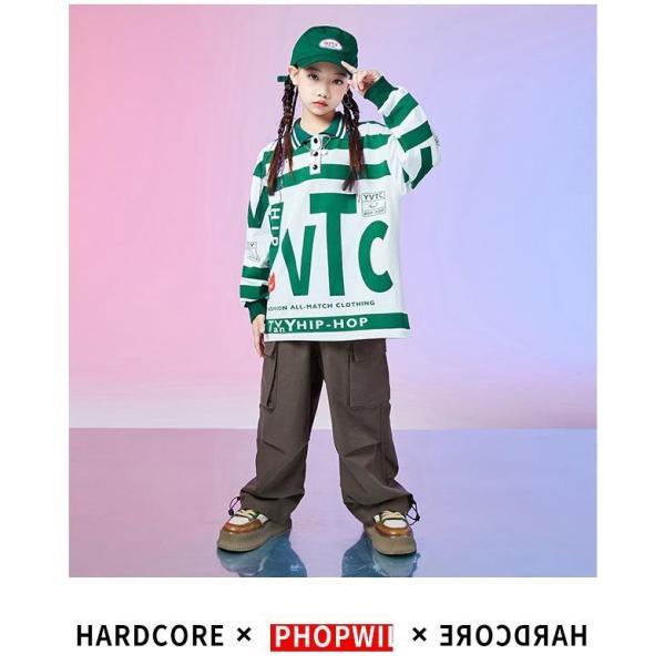 キッズダンス衣装 セットアップ ヒップホップ ファッション 派手 総柄 トップス パンツ K-POP 韓国 白 黒 赤 緑 カーキの画像