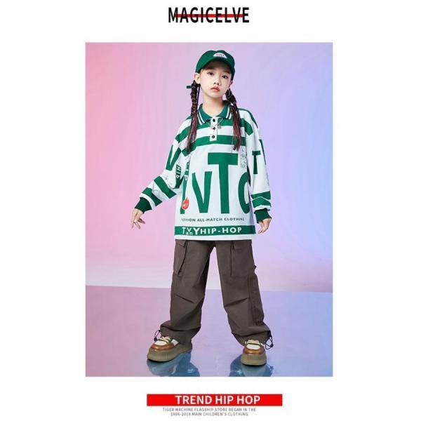 キッズダンス衣装 セットアップ ヒップホップ ファッション 派手 総柄 トップス パンツ K-POP 韓国 白 黒 赤 緑 カーキの画像