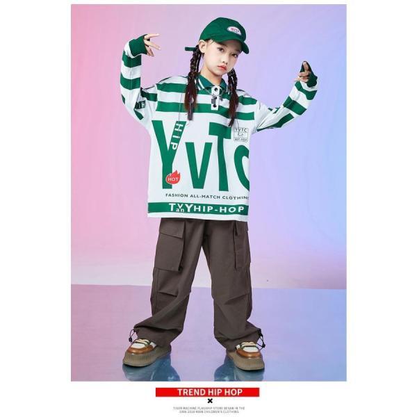 キッズダンス衣装 セットアップ ヒップホップ ファッション 派手 総柄 トップス パンツ K-POP 韓国 白 黒 赤 緑 カーキの画像