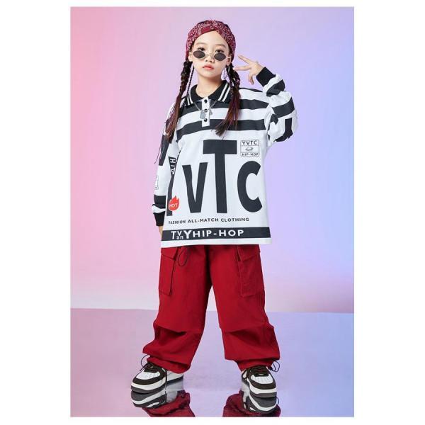 キッズダンス衣装 セットアップ ヒップホップ ファッション 派手 総柄 トップス パンツ K-POP 韓国 白 黒 赤 緑 カーキの画像