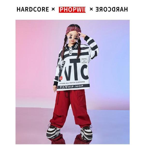キッズダンス衣装 セットアップ ヒップホップ ファッション 派手 総柄 トップス パンツ K-POP 韓国 白 黒 赤 緑 カーキの画像