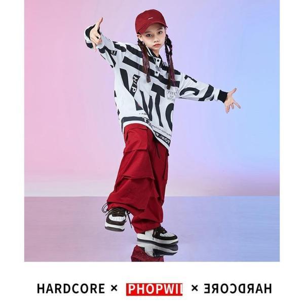 キッズダンス衣装 セットアップ ヒップホップ ファッション 派手 総柄 トップス パンツ K-POP 韓国 白 黒 赤 緑 カーキの画像
