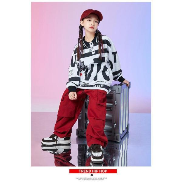 キッズダンス衣装 セットアップ ヒップホップ ファッション 派手 総柄 トップス パンツ K-POP 韓国 白 黒 赤 緑 カーキの画像