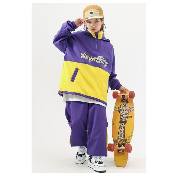 ウィンドブレーカー ダンス衣装 キッズ ヒップホップ セットアップ ジャージ 上下 トップス ズボン K-POP 韓国 紫 黄色の画像