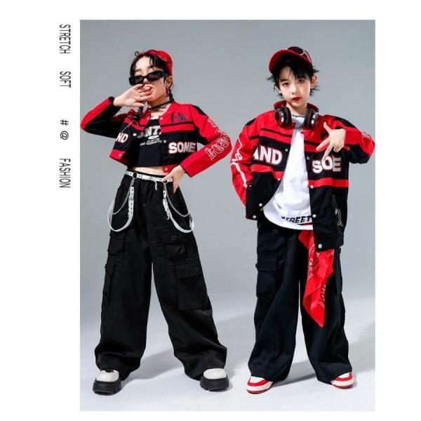 キッズダンス衣装 セットアップ 赤 黒 ヒップホップ 衣装 ダンス衣装