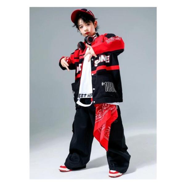 衣装キッズ ヒップホップ ダンス衣装 赤黒 キッズダンス衣装