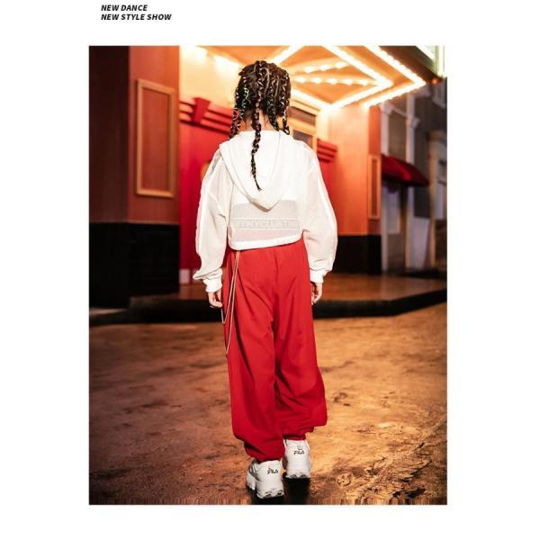 キッズ ヒップホップ ファッション ダンス衣装 派手 K-POP 韓国 セットアップ 白 赤