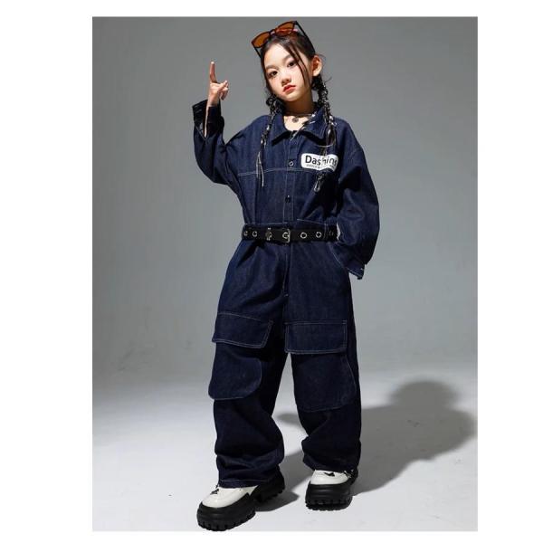 つなぎ キッズ ヒップホップ デニム キッズダンス衣装 作業服