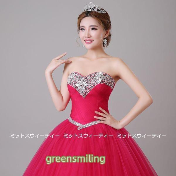 ステージ衣装 プリンセスラインドレス ローズピンク ビスチェ ラインストーン 演奏会用ドレス カラードレス 演出服 舞台衣装 ロングドレス コンサート ステージの画像