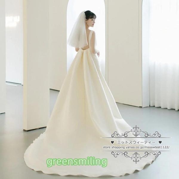 ウェディングドレス 二次会 結婚式 オフホワイト サテン Aライン