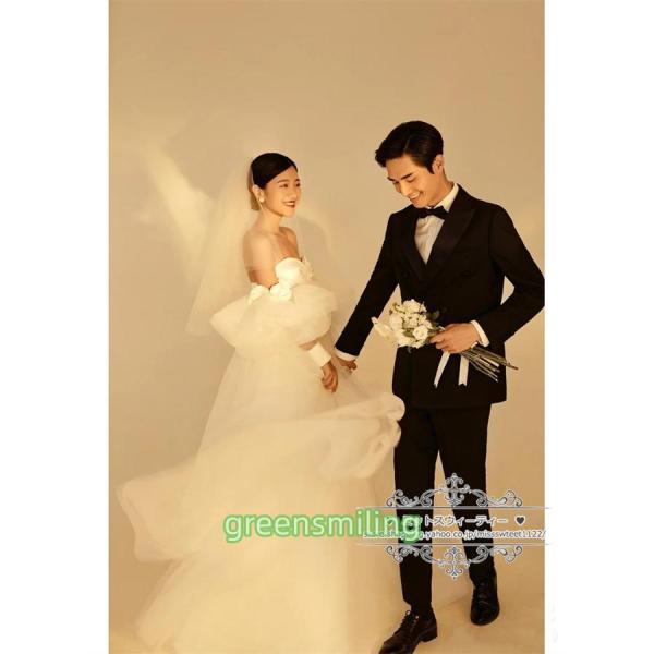 ウェディングドレス 二次会 結婚式 ブライダル ロングドレス プリンセスライン 前撮り 挙式 オフショルダー 花嫁 記念撮影 ウエディングドレス ふわふわ_9