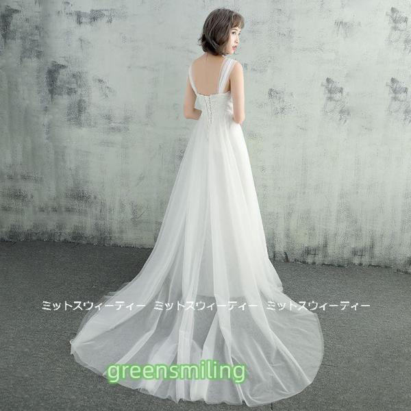 ウェディングドレス ウエディングドレス マタニティ エンパイアドレス 花嫁 二次会 結婚式 前撮り 披露宴 床付き トレーン ホワイト 大きいサイズ セミオーダー_3