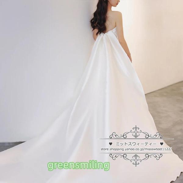 ウェディングドレス マーメイドライン ビスチェ ベアトップドレス サテン 二次会 結婚式 ブライダル トレーン 前撮り 挙式 花嫁 ウエディングドレス 上品の画像