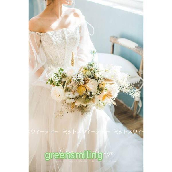 ウェディングドレス ウエディングドレス ロングドレス 結婚式 オフショルダー 二次会 花嫁 前撮りドレス オフホワイト ガーデンウェディング 披露宴 ふわふわ_3