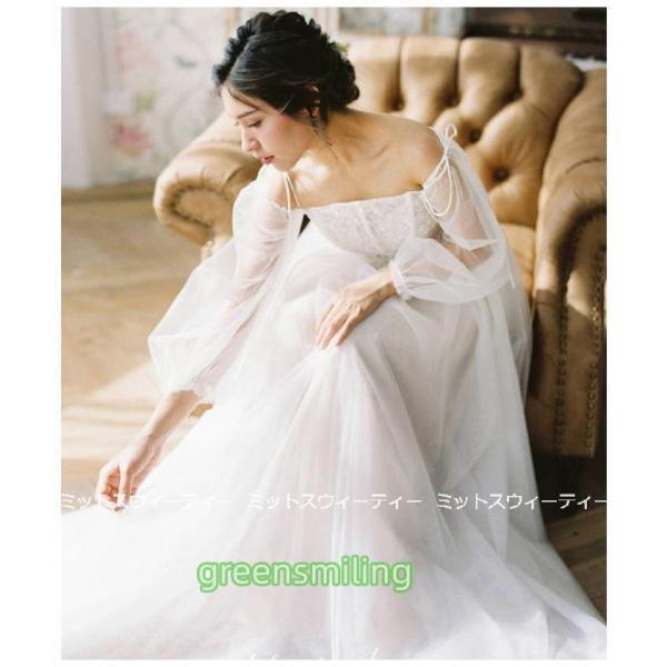 ウェディングドレス ウエディングドレス ロングドレス 結婚式 オフショルダー 二次会 花嫁 前撮りドレス オフホワイト ガーデンウェディング 披露宴 ふわふわ_5