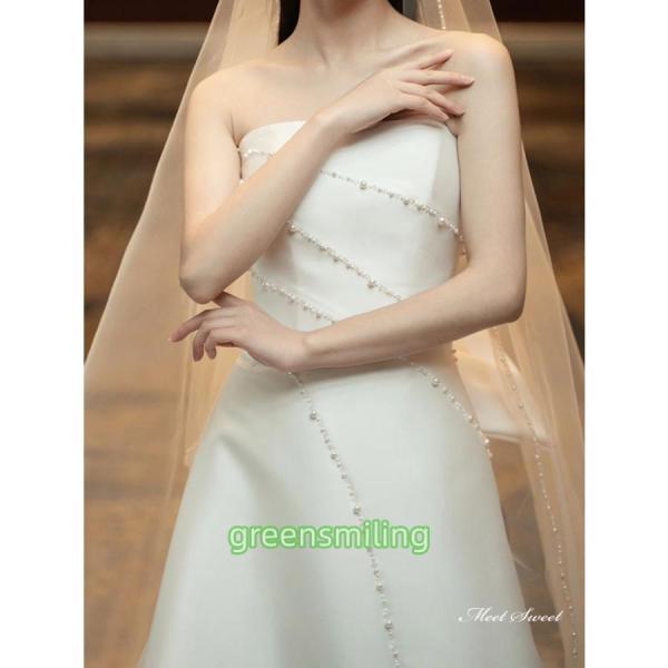 ウェディングドレス ウエディングドレス Aラインドレス ビスチェ ベアトップ サテン パールビーズ 二次会 結婚式 前撮り ブライダル 花嫁 ロングドレスの画像