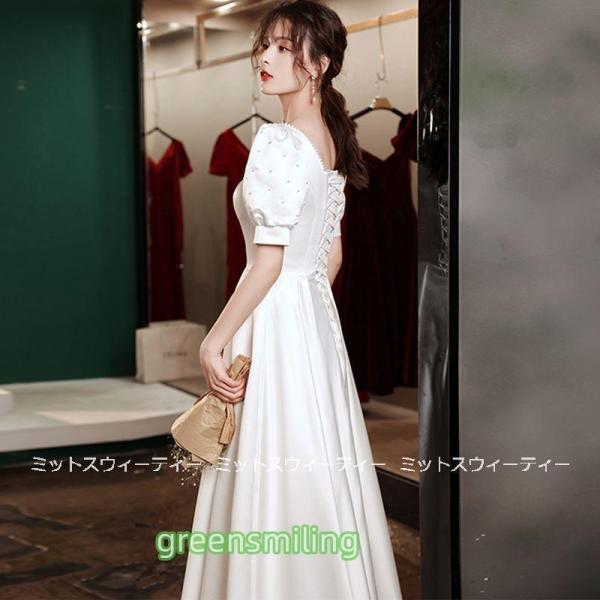 ウェディングドレス 半袖 サテン 安い ウエディングドレス 二次会 aラインドレス 花嫁ドレス パーティードレス 演奏会 披露宴 ブライダル 結婚式 ロングドレスの画像