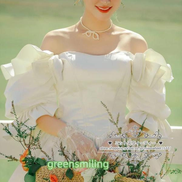 ウェディングドレス 二次会 結婚式 オフホワイト ブライダル サテン 前撮り 挙式 花嫁 リゾートウェディング 記念撮影 レトロドレス ガーデンウエディングの画像