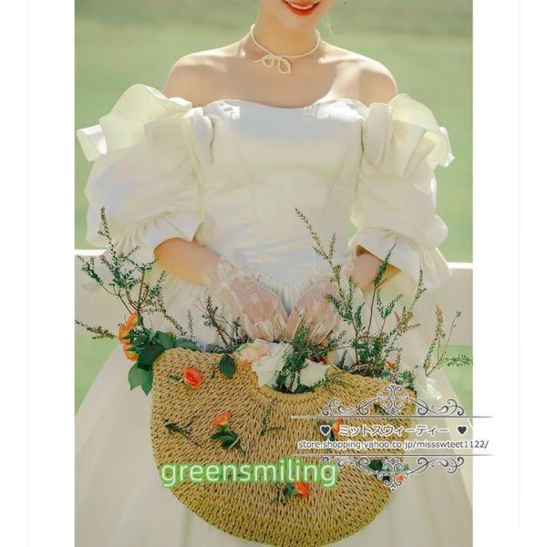 ウェディングドレス 二次会 結婚式 オフホワイト ブライダル サテン 前撮り 挙式 花嫁 リゾートウェディング 記念撮影 レトロドレス ガーデンウエディングの画像