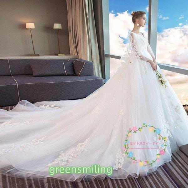 マタニティ ウェディングドレス エンパイア  花嫁 安い 白 シンプル 結婚式 袖あり ロングドレス 披露宴 二次会 パーティードレス 大きいサイズ wedding dressの画像
